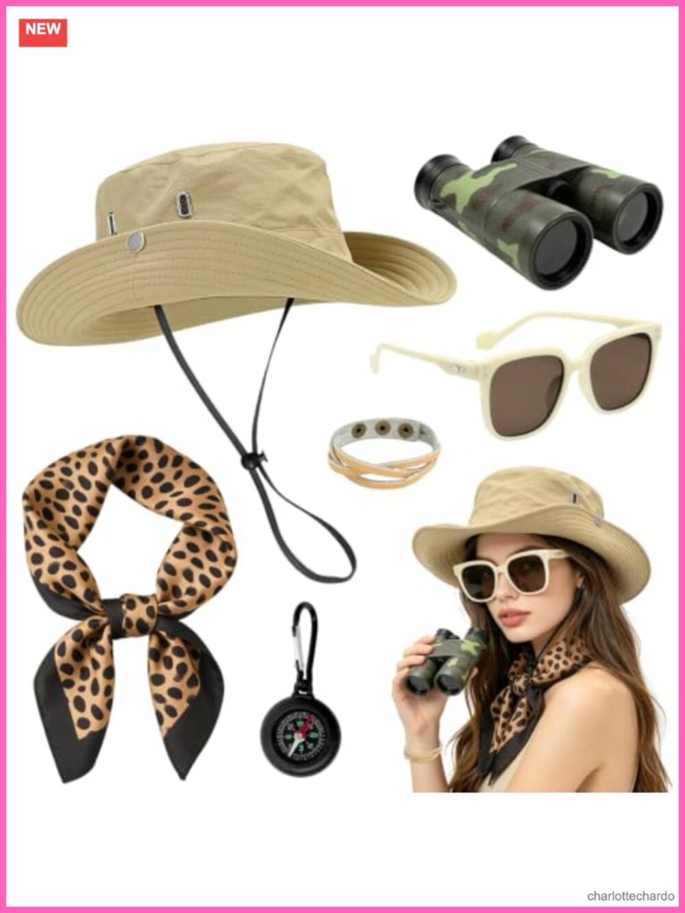 Safari Costume Accessory Set Zoo Keeper Explorer 5 Piece Adult Women